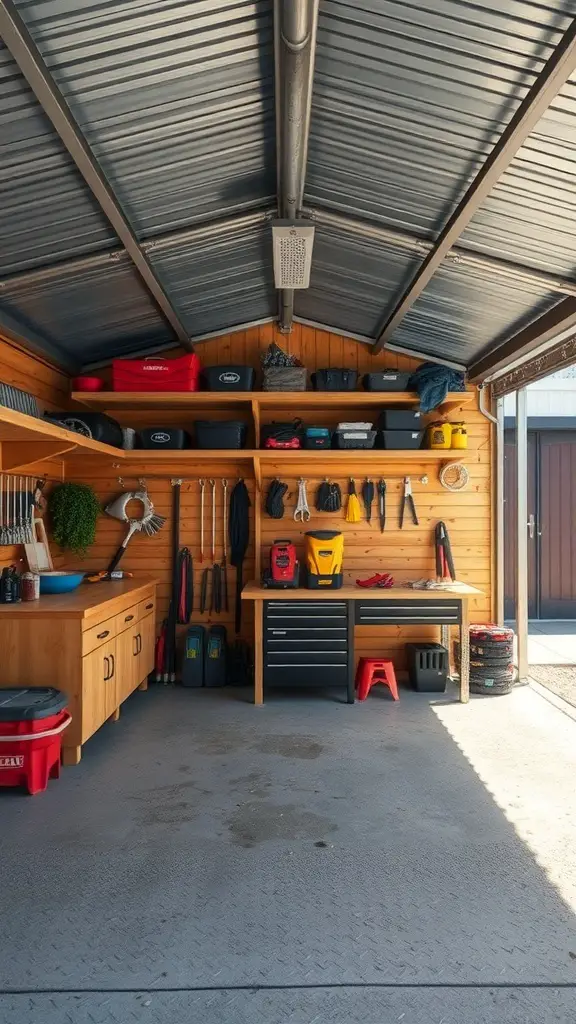 25+ Stylish Carport Ideas to Enhance Your Garage Front 13 Organized carport with shelves, tools, and storage solutions