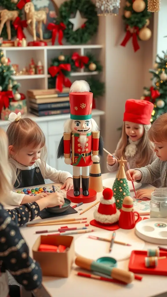 25+ Magical Nutcracker Christmas Decorations You Need This Holiday Season 12 Children crafting nutcracker decorations at a festive table