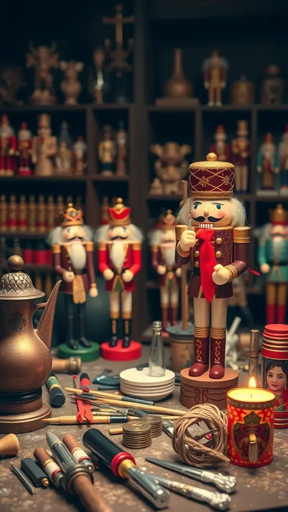 25+ Magical Nutcracker Christmas Decorations You Need This Holiday Season 16 A workshop filled with nutcracker figures and crafting tools, showcasing the art of nutcracker design.