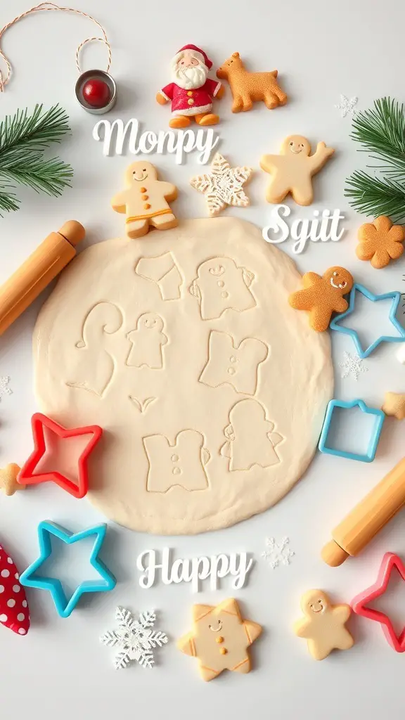Holiday-themed playdough with cookie cutters and festive decorations