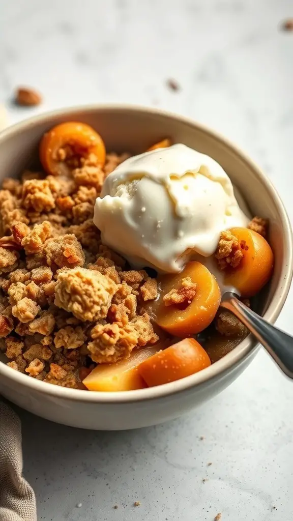 25+ Delicious Thanksgiving Desserts Perfect for a Crowd 15 A bowl of Nutty Caramel Apple Crumble topped with vanilla ice cream.