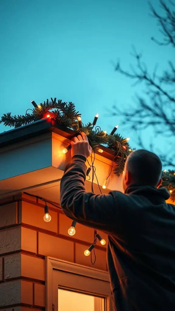 27+ Stunning Roof Christmas Light Ideas to Brighten Your Holidays 16 A person removing Christmas lights from the roof of a house.