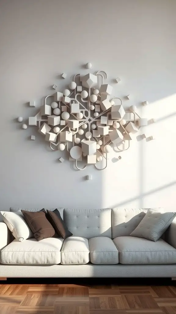 23+ Creative Above Sofa Wall Decor Ideas to Transform Your Space 11 Sculptural wall art installation above a modern sofa