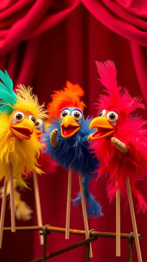 27+ Creative Thanksgiving Crafts for Preschoolers 10 Colorful feathered puppets in bright colors with googly eyes