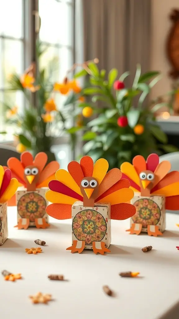 27+ Creative Thanksgiving Crafts for Preschoolers 14 Colorful cereal box turkeys with paper feathers and googly eyes