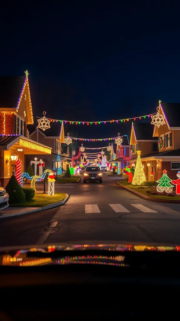 23+ Festive Christmas Event Ideas for a Joyous Celebration 13 A street beautifully decorated with colorful Christmas lights and festive decorations.