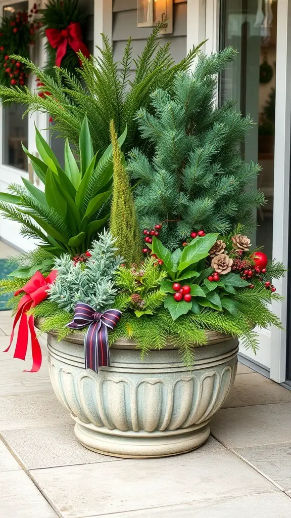 31+ Stunning Outdoor Holiday Planters to Brighten Your Winter Decor 1