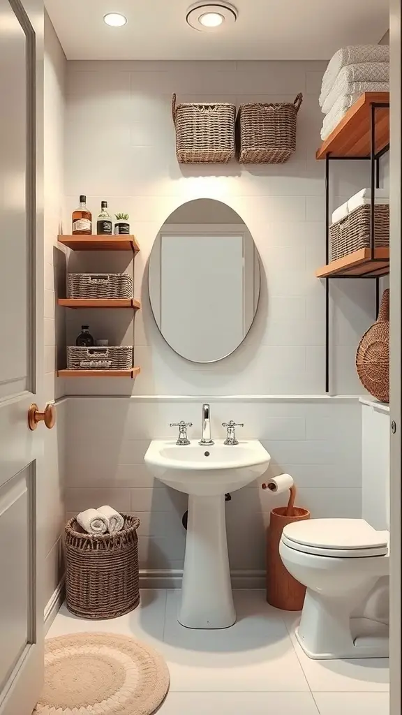 29+ Stunning Powder Room Ideas to Elevate Your Space 6 A functional and stylish powder room with organized storage solutions.
