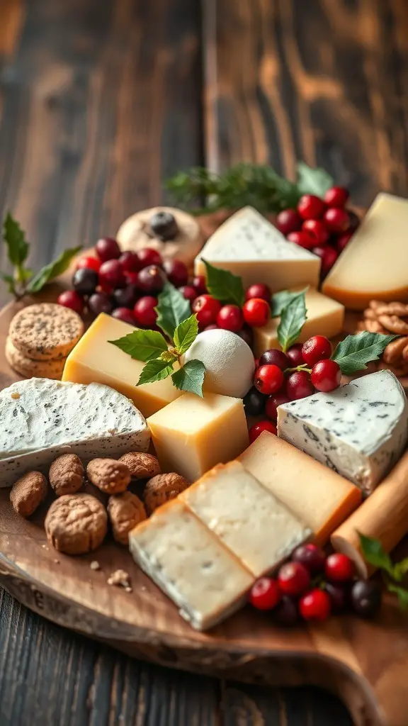 29+ Festive Grazing Table Ideas for a Perfect Christmas Celebration 5 A festive grazing table featuring a variety of cheeses, nuts, and cranberries.