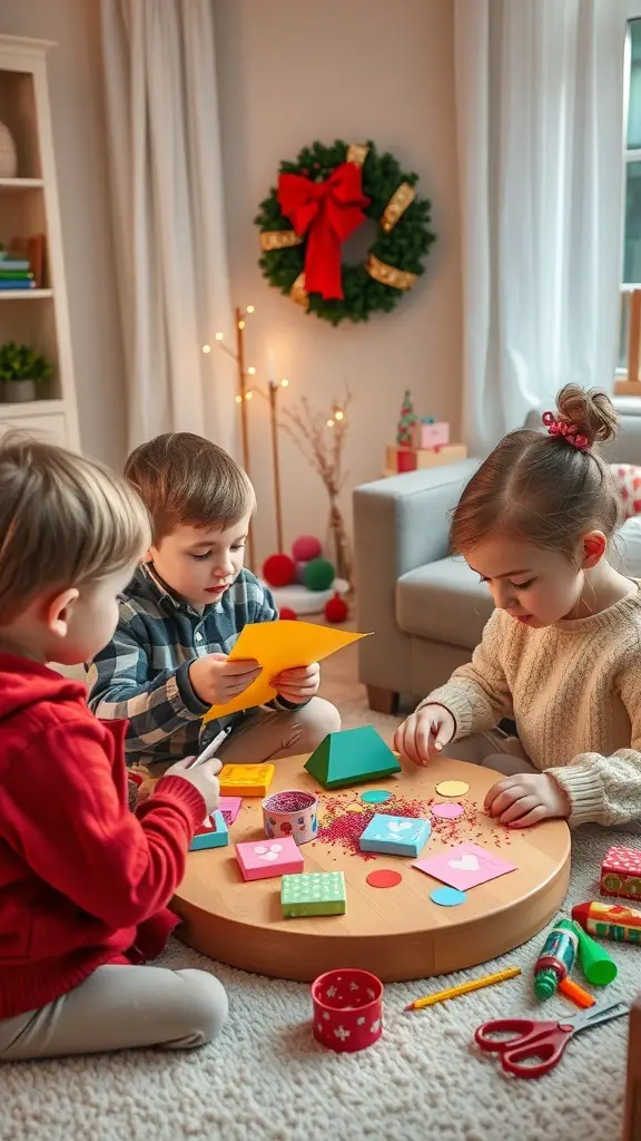 27+ Fun Christmas Activities for Kids to Enjoy This Holiday Season 5 Children engaged in holiday crafts with colorful papers and decorations.