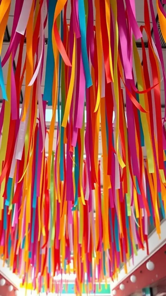 29+ Creative Christmas Ceiling Decoration Ideas to Festively Transform Your Home 14 Colorful streamers and ribbons hanging from the ceiling