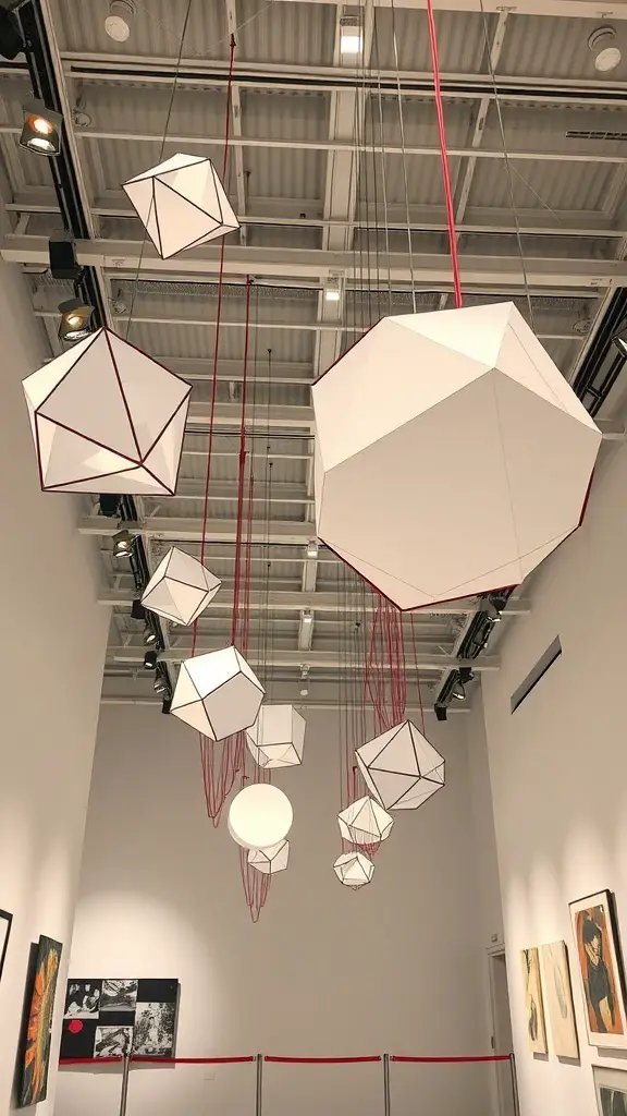 27+ Creative Ceiling Decoration Ideas for Every Room 10 Geometric hanging sculptures in a modern art space