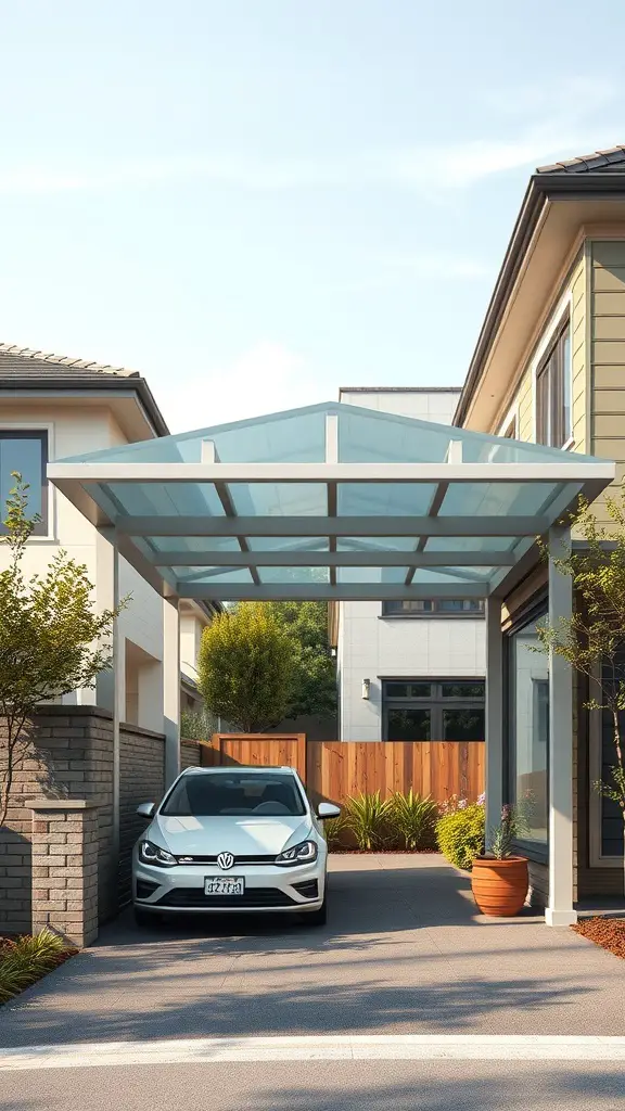 25+ Stylish Carport Ideas to Enhance Your Garage Front 7 Modern carport in front of a garage with a sleek design and potted plants