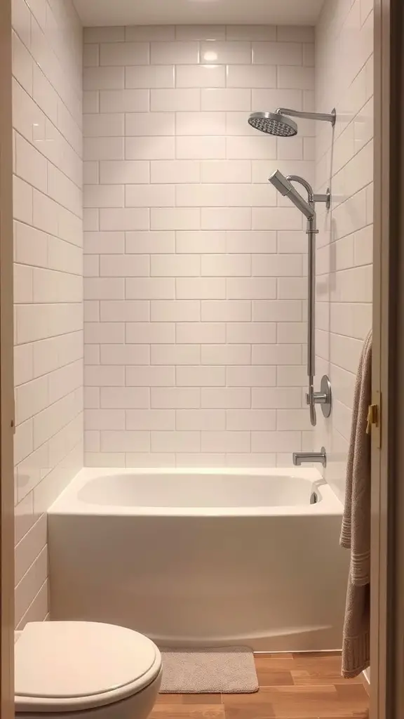 25+ Inspiring Small Walk-In Shower Ideas to Maximize Your Space 13 Compact bathtub shower combo with white subway tiles and modern fixtures