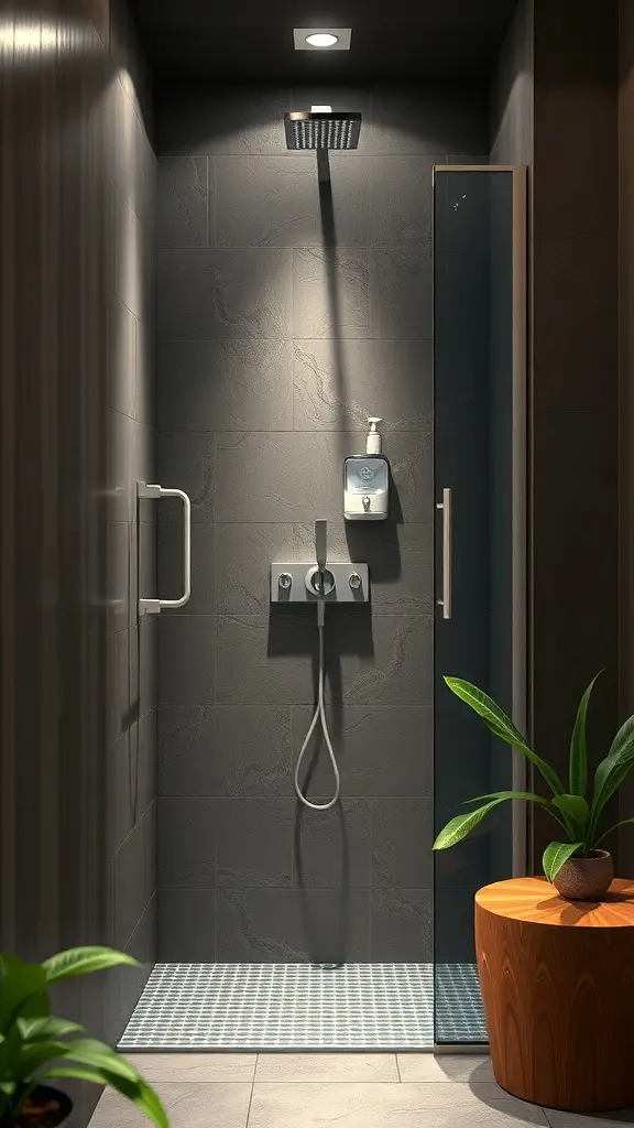 25+ Inspiring Small Walk-In Shower Ideas to Maximize Your Space 14 A modern small walk-in shower with eco-friendly features, including a water-saving showerhead and natural materials.