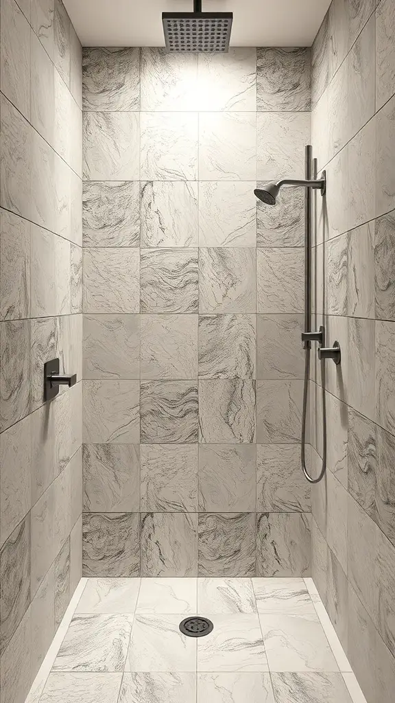 25+ Inspiring Small Walk-In Shower Ideas to Maximize Your Space 15 Small walk-in shower with textured wall panels in gray tones