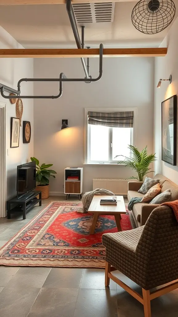 27+ Inspiring Small Garage Apartment Ideas for Cozy Living 11 Cozy small garage apartment with a warm color palette, plants, and stylish lighting.