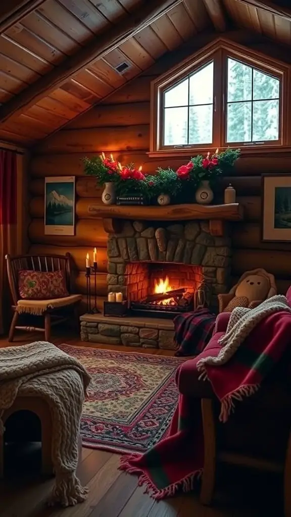29+ Cozy Cabin Trip Ideas for Your Perfect Getaway 3 Cozy cabin interior with a fireplace, wooden walls, and a warm atmosphere.