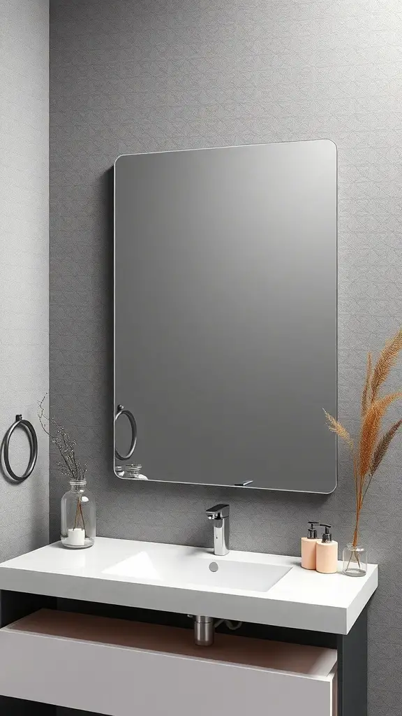 27+ Stylish Vanity Mirror Ideas to Elevate Your Space 13 A modern floating vanity mirror above a sleek sink with minimal decor.
