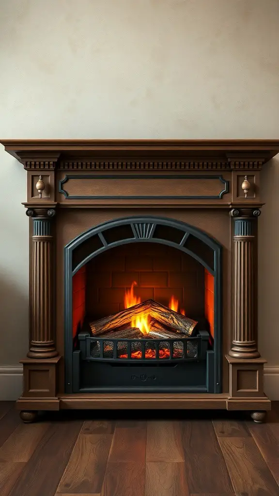 29+ Stylish Electric Fireplace Ideas to Transform Your Home 16 Vintage style electric fireplace with ornate woodwork and flickering flames