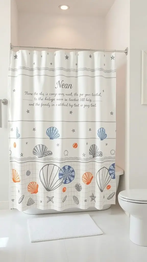 25+ Stunning Boho Shower Curtain Ideas for a Unique Bathroom Decor 11 Ocean-inspired shower curtain with seashells and starfish design