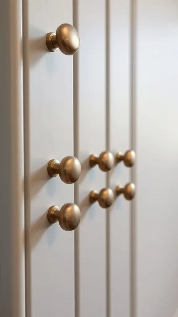 27+ Stylish Slim Shaker Cabinets for Your Dream Kitchen 3 Close-up of slim shaker cabinet doors with brass knobs