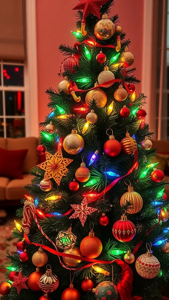 27+ Festive Christmas Cross Stitch Patterns to Brighten Your Holiday Season 15 A beautifully decorated Christmas tree with colorful lights and ornaments.