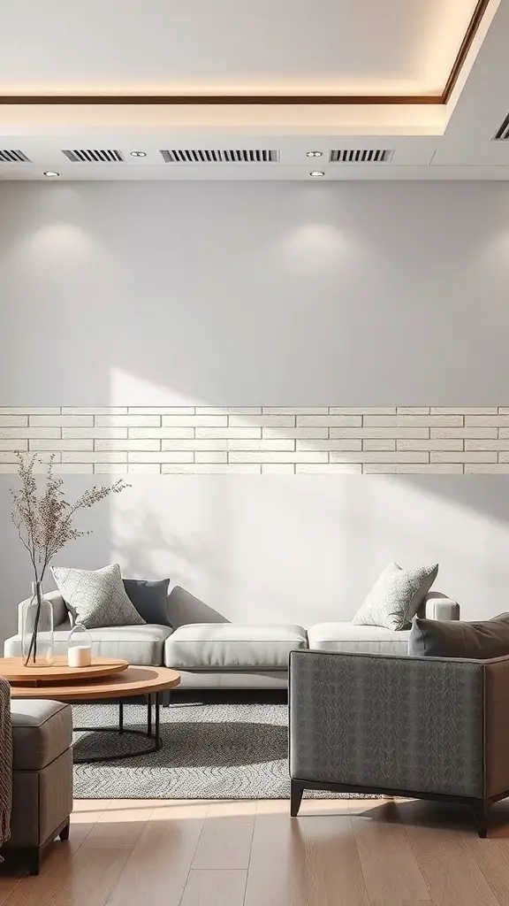 29+ Creative Wall Tile Accent Strip Ideas for Stunning Interiors 10 Living room featuring a textured 3D tile accent strip on the wall.