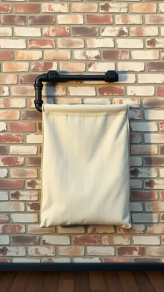 25+ Creative Wall Mounted Laundry Hamper Ideas for Space-Saving Solutions 6 Industrial pipe and canvas laundry hamper mounted on a brick wall