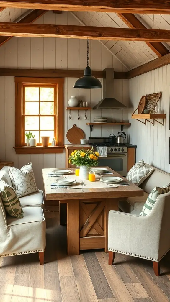 29+ Stunning Barndominium Kitchen Ideas You’ll Love 13 Cozy kitchen nook with wooden table and comfortable seating