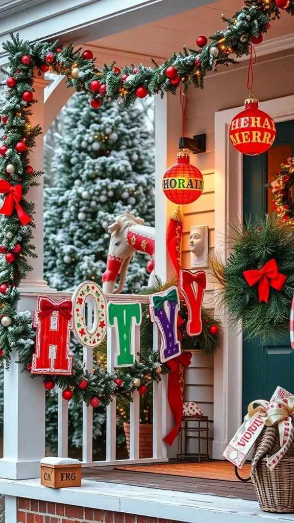 27+ Creative Indoor Christmas Railing Decor Ideas 12 Colorful holiday signs and banners on a decorated railing