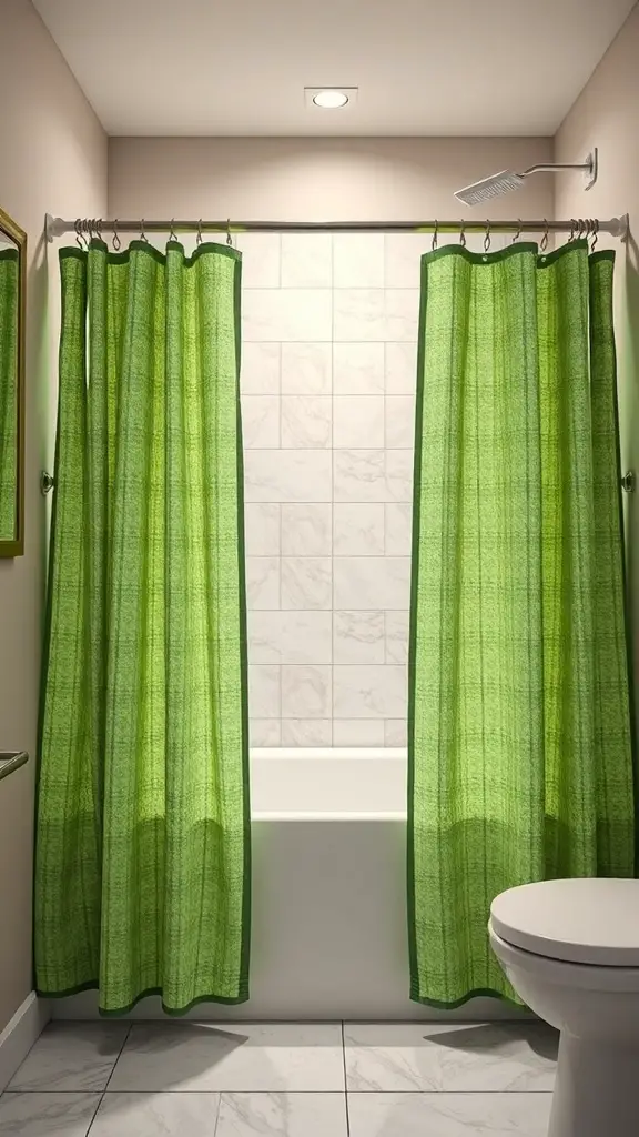 23+ Inspiring Green Bathroom Ideas for a Refreshing Makeover 14 Textured green shower curtains in a bathroom setting