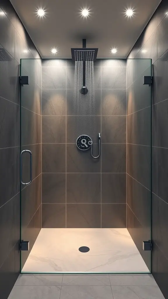 25+ Stunning Walk-In Shower Ideas with No Doors for a Sleek Bathroom Design 12 Modern walk-in shower with no door, featuring sleek design and recessed lighting.