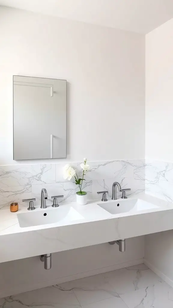 23+ Stylish Bathroom Double Sink Ideas to Enhance Your Space 10 Modern bathroom with double sinks and a marble backsplash