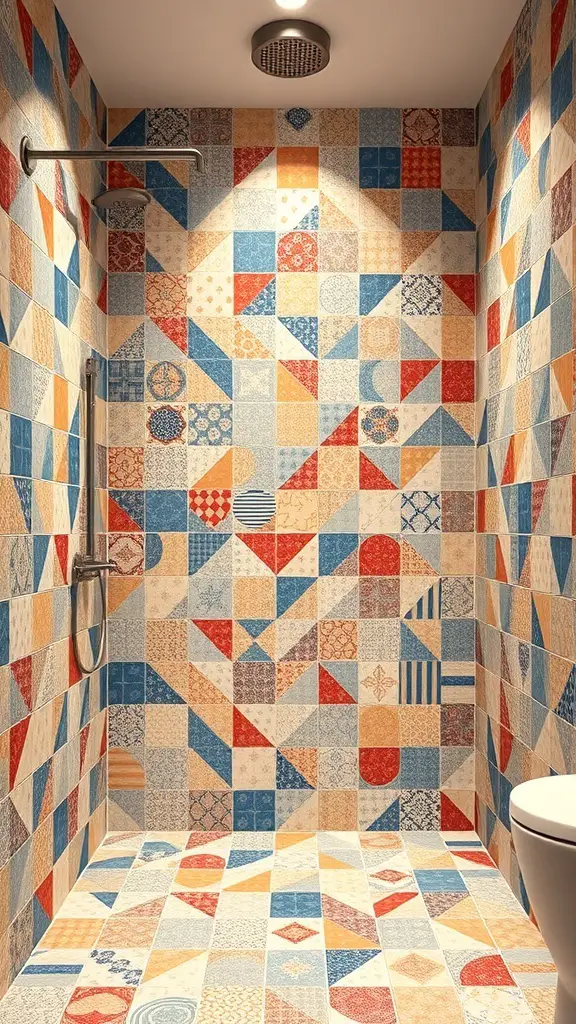 25+ Stunning Pony Wall Shower Ideas for Your Bathroom Remodel 8 Colorful tile patterns in a pony wall shower