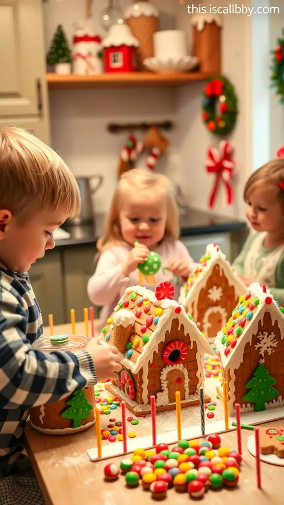 27+ Fun Christmas Activities for Toddlers 15 Toddlers decorating gingerbread houses with colorful candies and icing