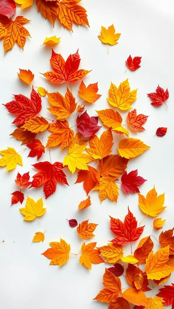 25+ Fun Thanksgiving Crafts for Toddlers to Create Together 5 Colorful fall leaves scattered on a white surface, perfect for a toddler craft project.