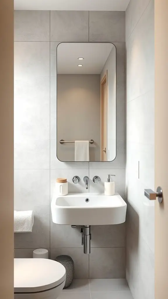 29+ Stunning Vertical Mirror Ideas to Transform Your Narrow Bathroom 6 A sleek frameless mirror above a modern sink in a narrow bathroom