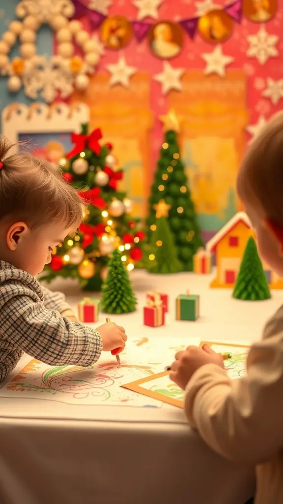 27+ Fun Christmas Activities for Toddlers 6 Toddlers engaged in finger painting with festive decorations around them.