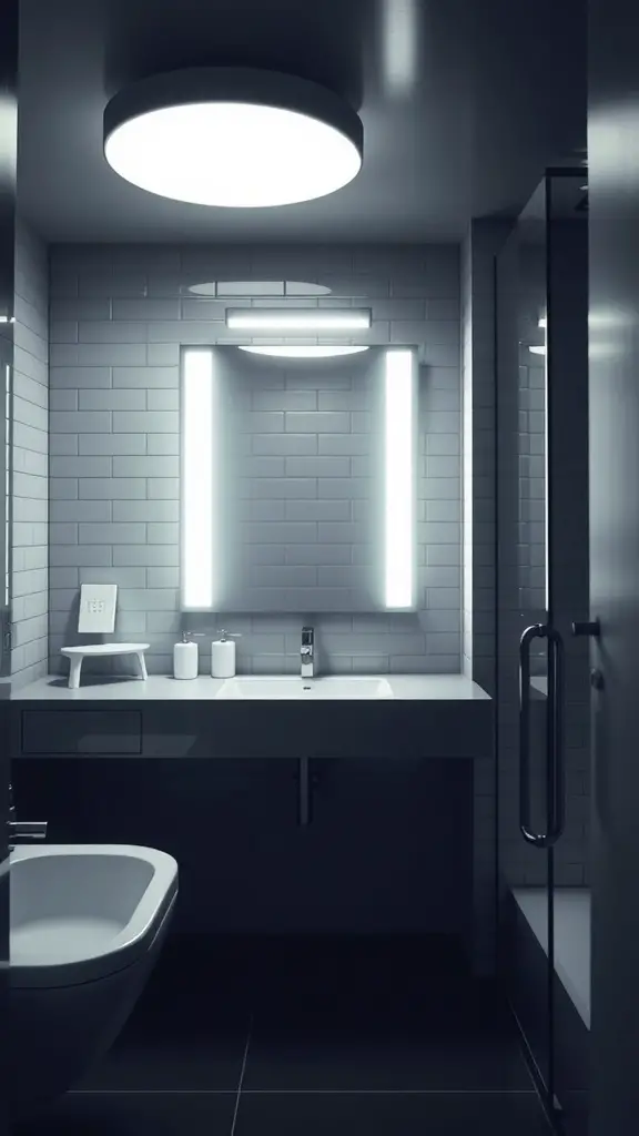 25+ Chic White Bathroom Ideas for a Timeless Look 3 Modern bathroom with bright white lighting fixtures