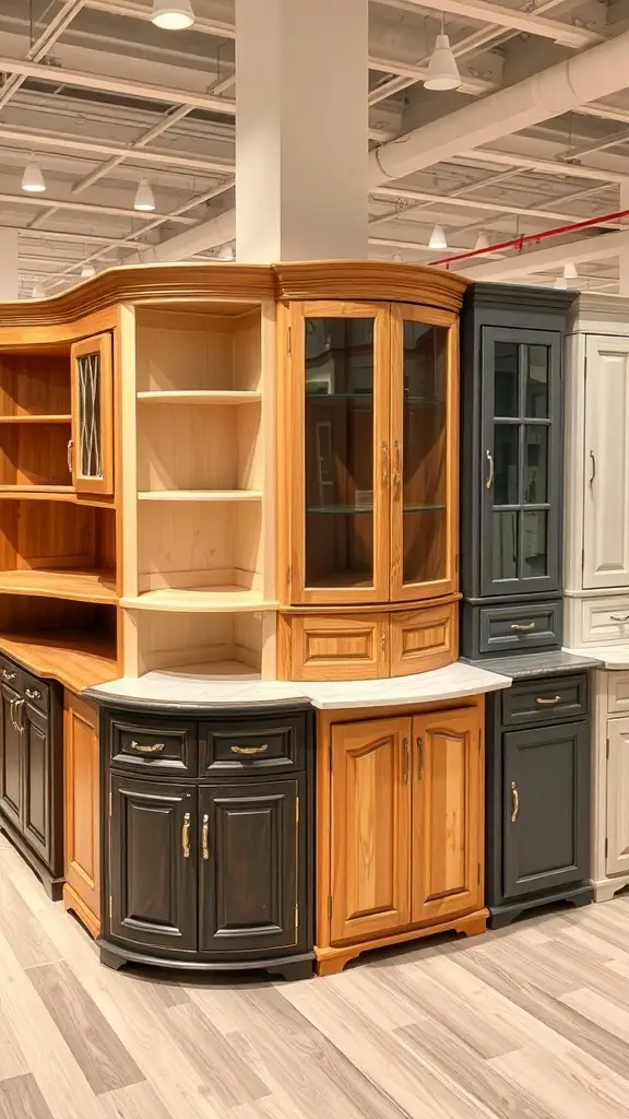 25+ Stylish Bathroom Corner Cabinets for Every Space 4 A display of various bathroom corner cabinets in different materials and finishes.
