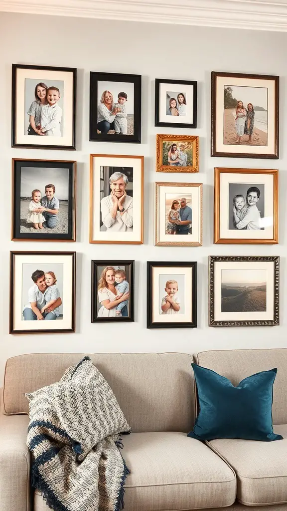 23+ Creative Above Sofa Wall Decor Ideas to Transform Your Space 8 Gallery wall of family photos above a sofa