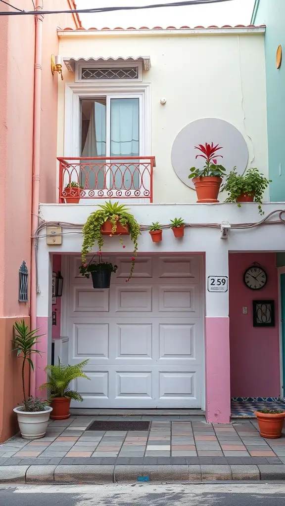 27+ Inspiring Small Garage Apartment Ideas for Cozy Living 6 A small garage apartment with pastel colors and plants, showcasing a cheerful and inviting atmosphere.