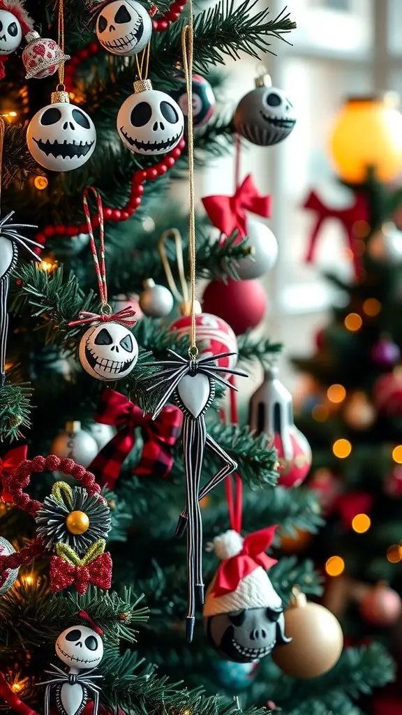 25+ Creative Nightmare Before Christmas Tree Ideas for Holiday Magic 8 A Christmas tree adorned with Jack Skellington ornaments from The Nightmare Before Christmas.