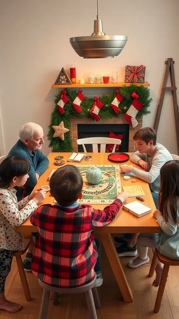 29+ Must-Have Christmas Wishlist Ideas for Everyone 15 A family gathered around a table playing a board game during Christmas, with festive decorations in the background.