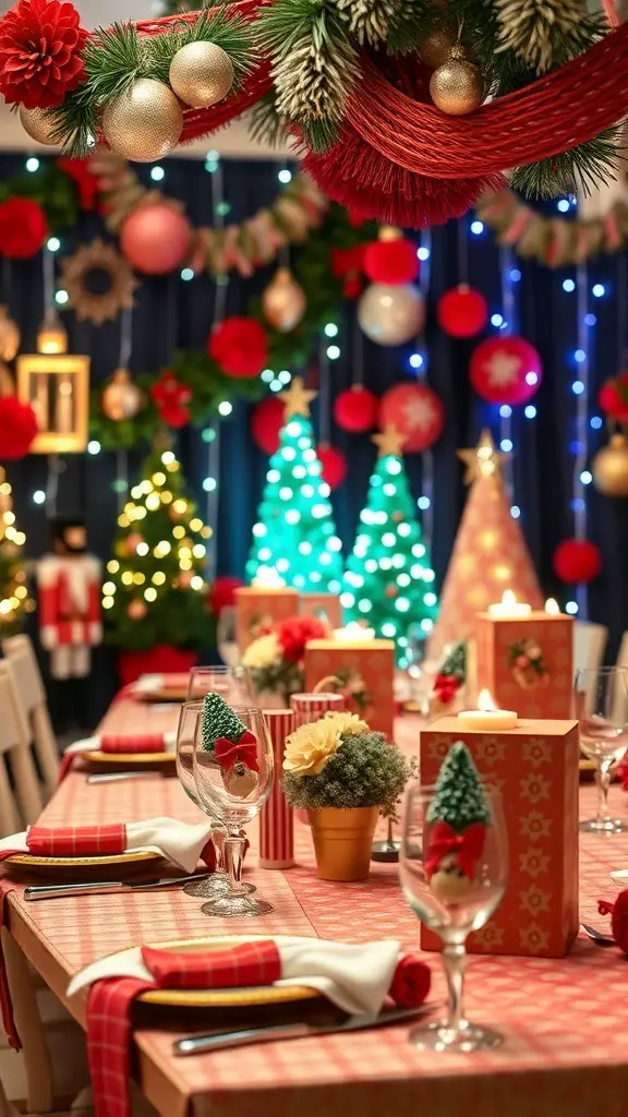 25+ Magical Nutcracker Christmas Decorations You Need This Holiday Season 15 A beautifully decorated table for a nutcracker-themed Christmas party, featuring festive colors, ornaments, and centerpieces.