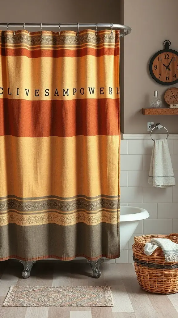 25+ Stunning Boho Shower Curtain Ideas for a Unique Bathroom Decor 8 Boho shower curtain with earthy tones and textures