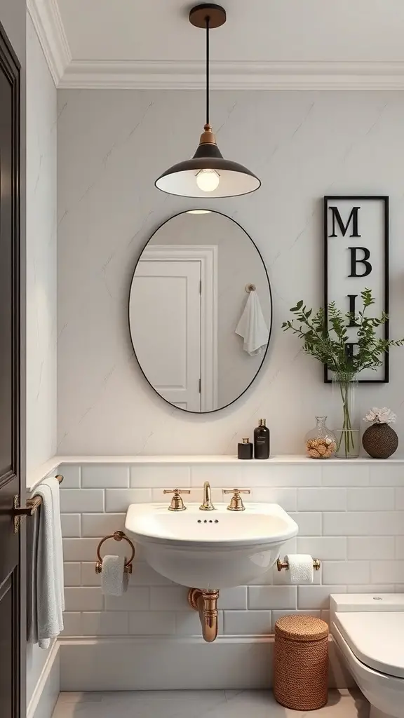 29+ Stylish Lighting Ideas to Transform Your Bathroom 5 Stylish pendant lighting above a bathroom sink with a modern design.