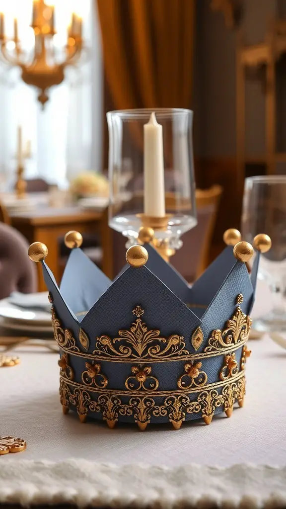 A beautifully folded crown napkin on a dining table, showcasing elegance and creativity.