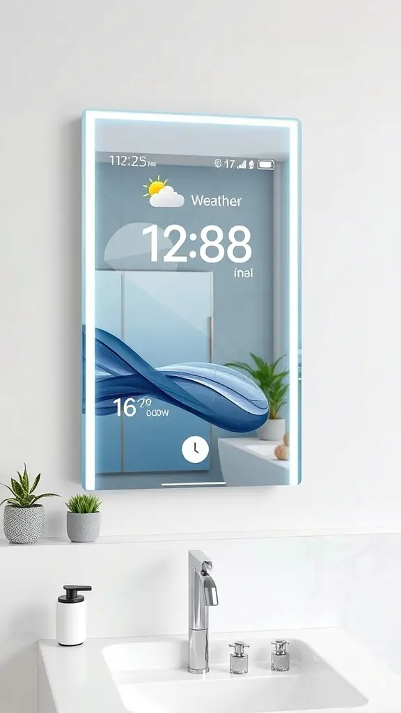 27+ Stylish Vanity Mirror Ideas to Elevate Your Space 9 A modern smart mirror displaying time and weather information.